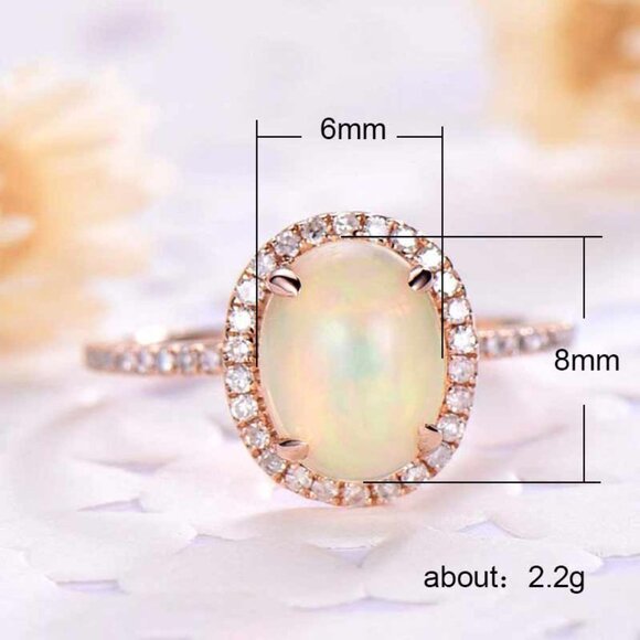 💍 Sweet Oval Gemstone Micro Pave Beautiful Fire Opal Rose Gold Ring, VIP200 - Picture 7 of 7